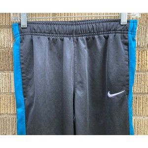 Boy's Medium Nike Athletic Jogger Basketball Pants Black with Blue White Stripes